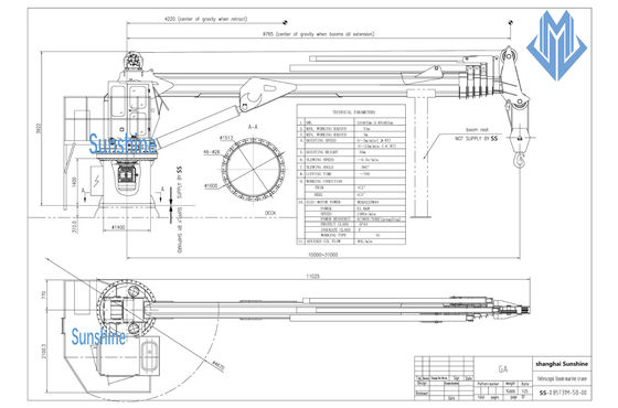 1t30m Electric Hydraulic Telescopic Boom Marine Crane For Multi nPurpose Vessel