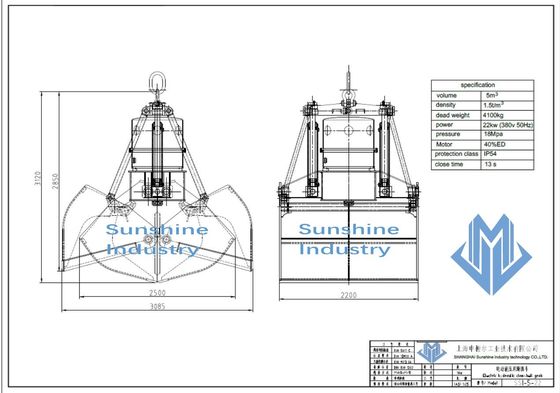 12 Cube Meter Electric Hydraulic Clamshell Grab Bucket For Sands Handling