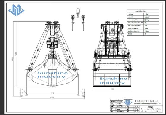 Two Ropes Clamshell Mechanical Grab Buckets For Ore Handling 10 Cube Meter